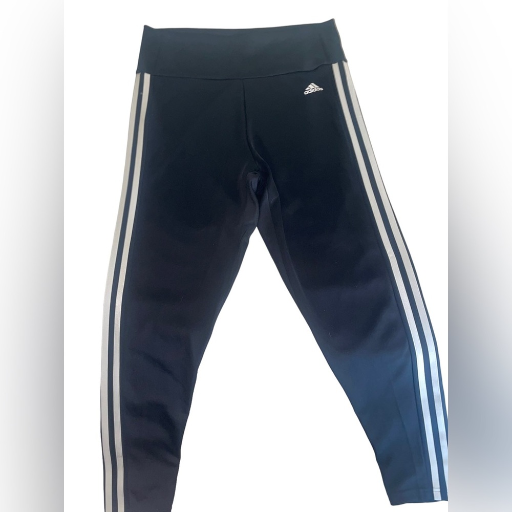 Adidas Aeroready Active Black 3 White Striped Leggings Women’s Size Large